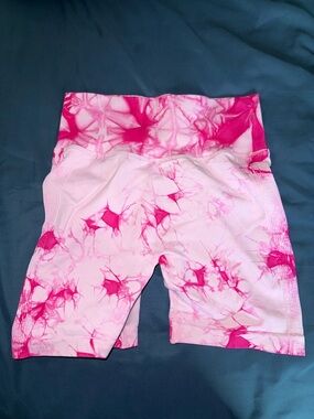 High-Waist Pink Tie-Dye Women’s Shorts